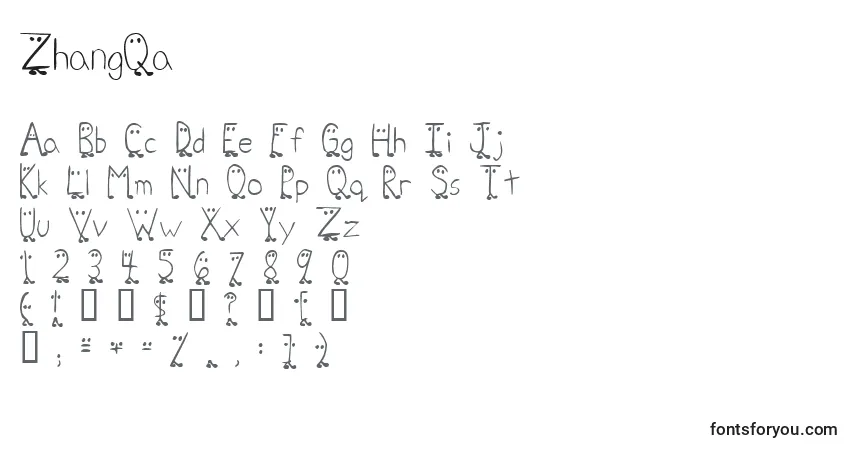 Schriftart ZhangQa – Alphabet, Zahlen, spezielle Symbole