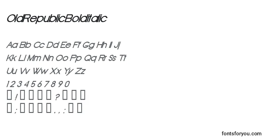 A fonte OldRepublicBolditalic – alfabeto, números, caracteres especiais