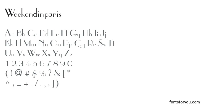 Czcionka Weekendinparis – alfabet, cyfry, specjalne znaki