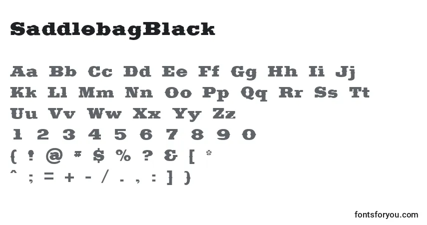A fonte SaddlebagBlack – alfabeto, números, caracteres especiais