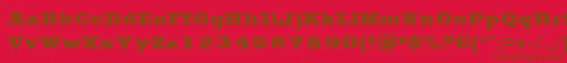 SaddlebagBlack-Schriftart – Braune Schriften auf rotem Hintergrund