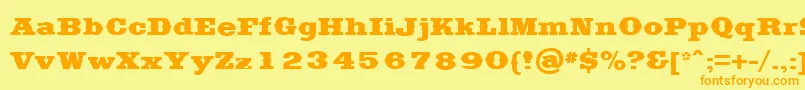 SaddlebagBlack-Schriftart – Orangefarbene Schriften auf gelbem Hintergrund