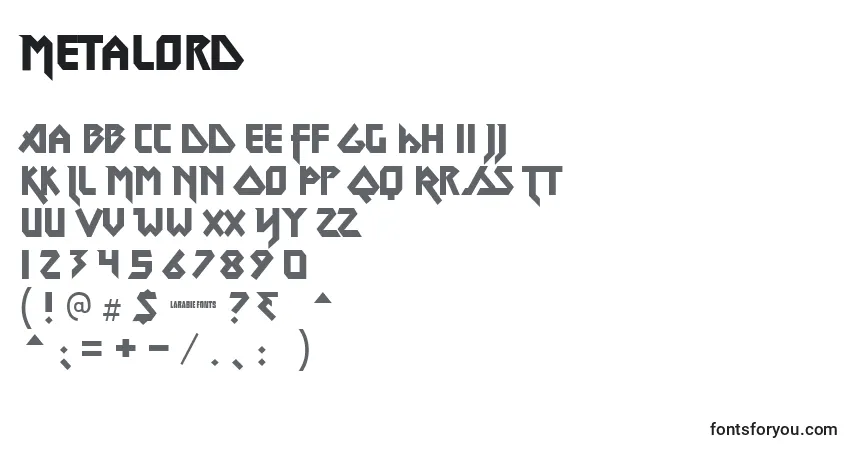 Schriftart Metalord – Alphabet, Zahlen, spezielle Symbole