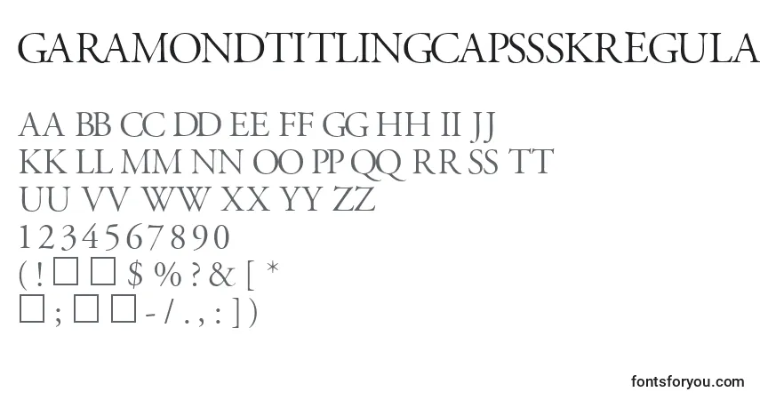 A fonte GaramondtitlingcapssskRegular – alfabeto, números, caracteres especiais