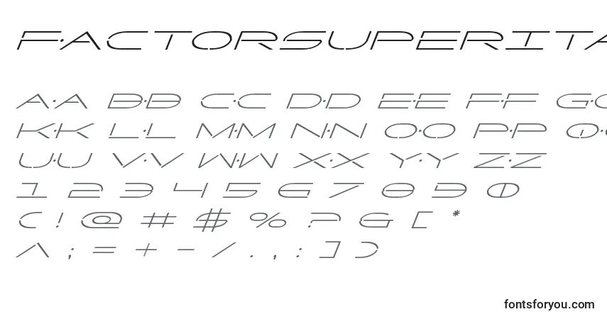 Factorsuperital-fontti – aakkoset, numerot, erikoismerkit