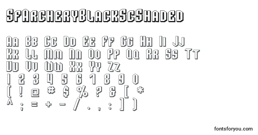 A fonte SfArcheryBlackScShaded – alfabeto, números, caracteres especiais