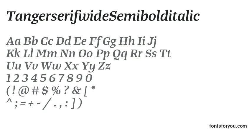 A fonte TangerserifwideSemibolditalic – alfabeto, números, caracteres especiais