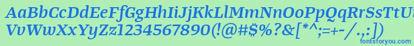 TangerserifwideSemibolditalic Font – Blue Fonts on Green Background