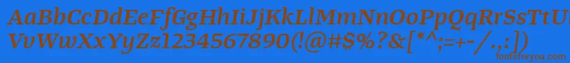 フォントTangerserifwideSemibolditalic – 茶色の文字が青い背景にあります。