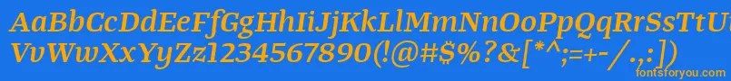 フォントTangerserifwideSemibolditalic – オレンジ色の文字が青い背景にあります。