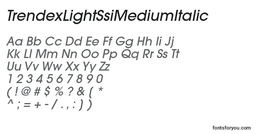 Шрифт TrendexLightSsiMediumItalic – алфавит, цифры, специальные символы