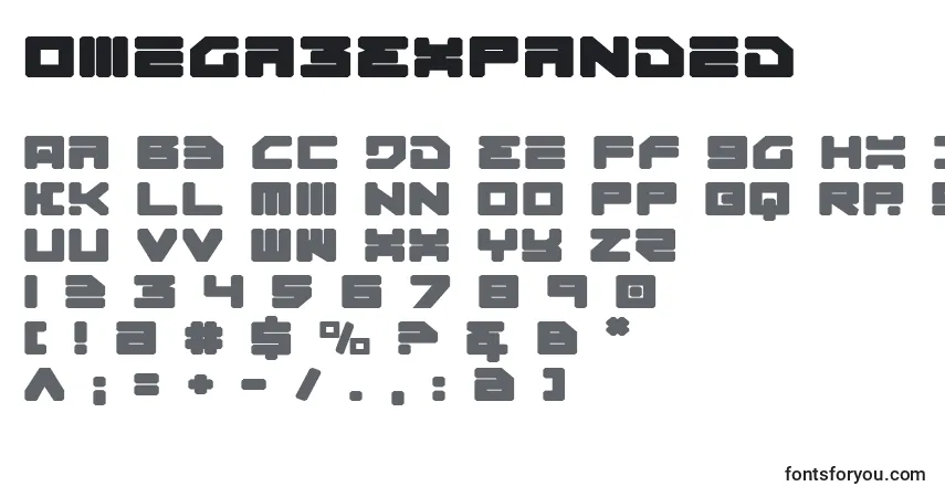 Czcionka Omega3Expanded – alfabet, cyfry, specjalne znaki