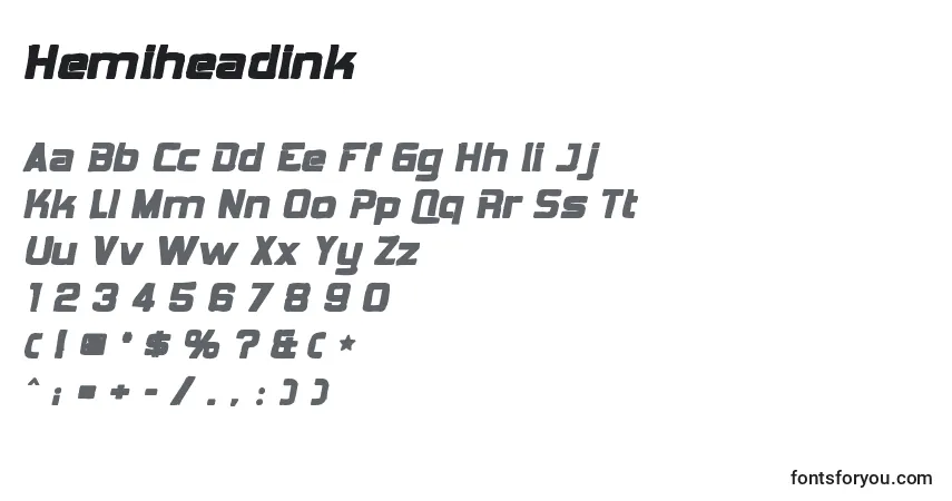 A fonte Hemiheadink – alfabeto, números, caracteres especiais