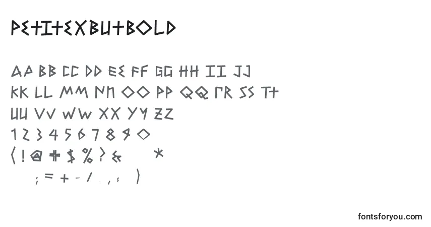 Czcionka PetitexbutBold – alfabet, cyfry, specjalne znaki