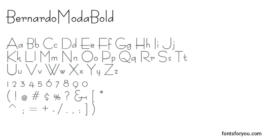 A fonte BernardoModaBold – alfabeto, números, caracteres especiais