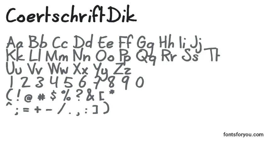 A fonte CoertschriftDik – alfabeto, números, caracteres especiais