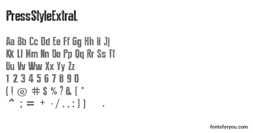 A fonte PressStyleExtraL – alfabeto, números, caracteres especiais