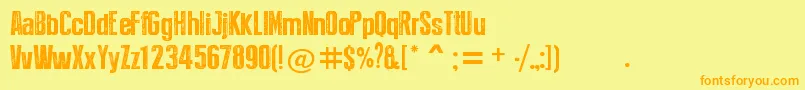 フォントPressStyleExtraL – オレンジの文字が黄色の背景にあります。
