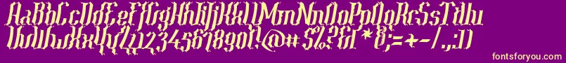 Year2000ContextScrambled-Schriftart – Gelbe Schriften auf violettem Hintergrund