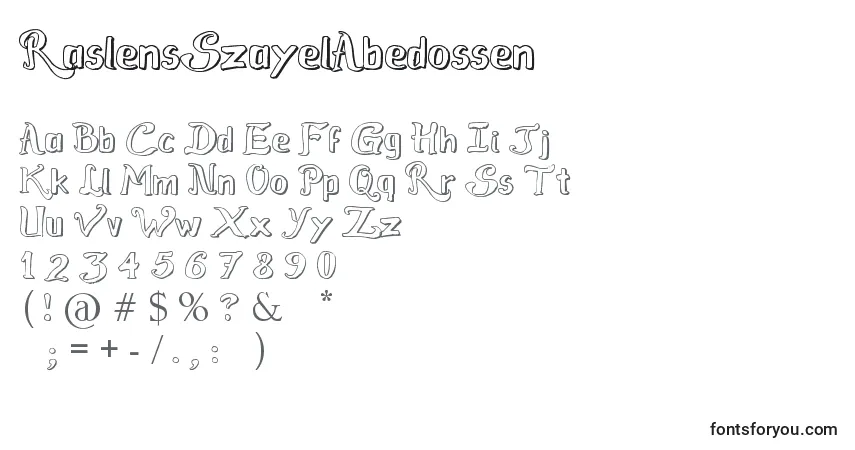 Czcionka RaslensSzayelAbedossen – alfabet, cyfry, specjalne znaki