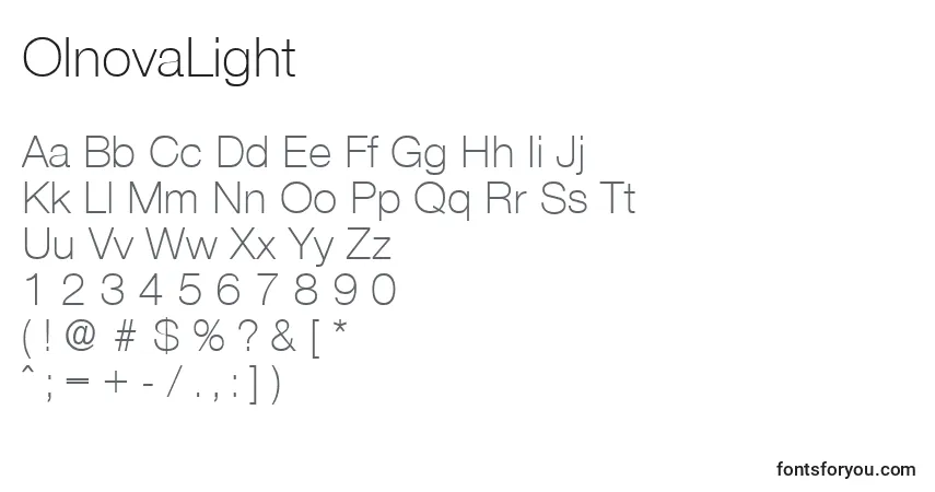Шрифт OlnovaLight – алфавит, цифры, специальные символы