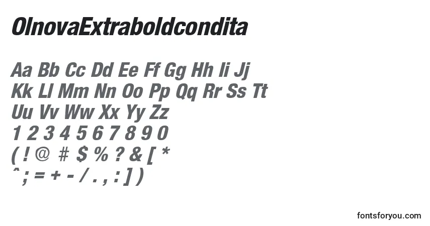 OlnovaExtraboldconditaフォント–アルファベット、数字、特殊文字
