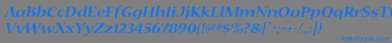 NuevastdBoldextendeditalic-Schriftart – Blaue Schriften auf grauem Hintergrund