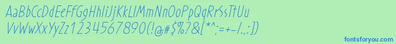 ProhandyRegularItalic-Schriftart – Blaue Schriften auf grünem Hintergrund