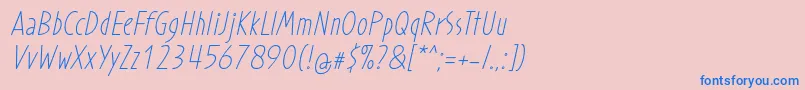 Fonte ProhandyRegularItalic – fontes azuis em um fundo rosa