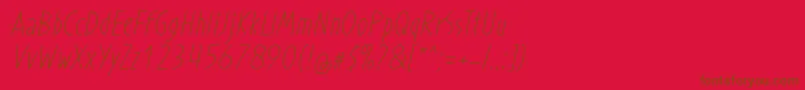 ProhandyRegularItalic-Schriftart – Braune Schriften auf rotem Hintergrund