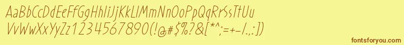 Fonte ProhandyRegularItalic – fontes marrons em um fundo amarelo