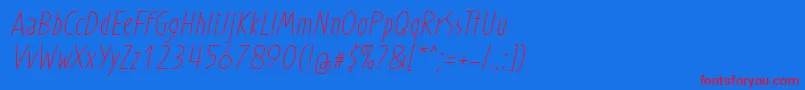 More about ProhandyRegularItalic Font ProhandyRegularItalic Font – Red Fonts on Blue Background