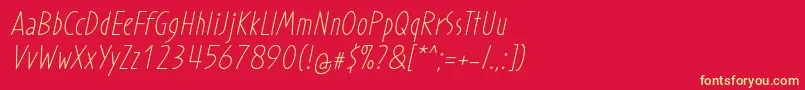 Fonte ProhandyRegularItalic – fontes amarelas em um fundo vermelho