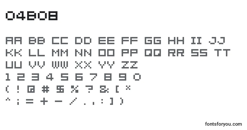 Czcionka 04b08 – alfabet, cyfry, specjalne znaki