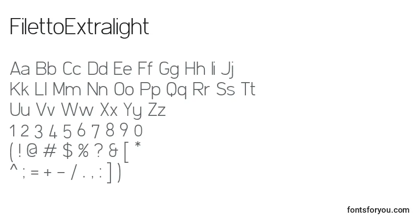 Шрифт FilettoExtralight – алфавит, цифры, специальные символы