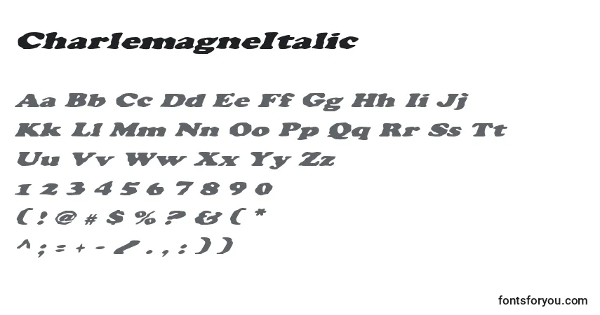 CharlemagneItalic-fontti – aakkoset, numerot, erikoismerkit