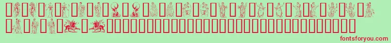 フォントMythologyOne – 赤い文字の緑の背景