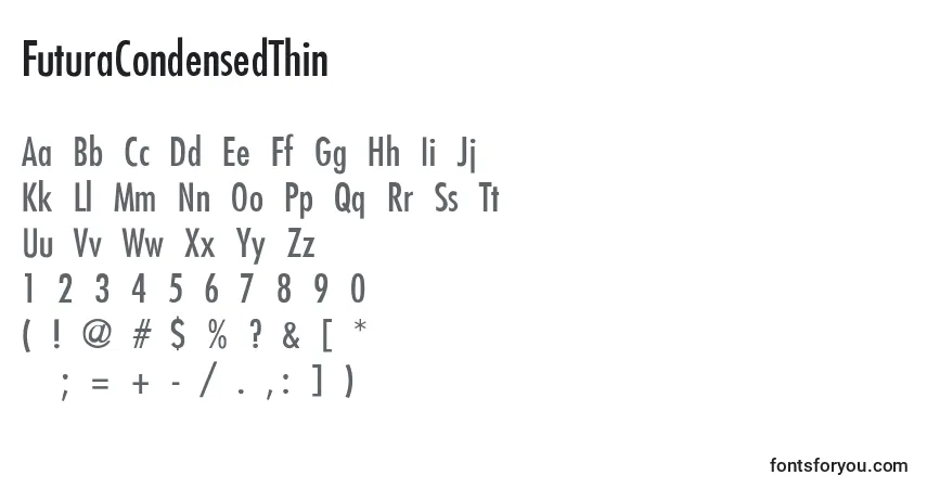 Schriftart FuturaCondensedThin – Alphabet, Zahlen, spezielle Symbole