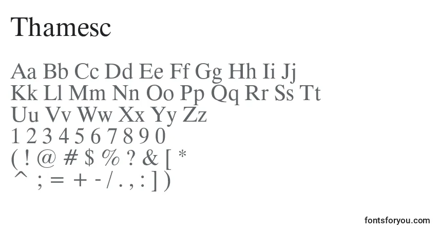 Czcionka Thamesc – alfabet, cyfry, specjalne znaki