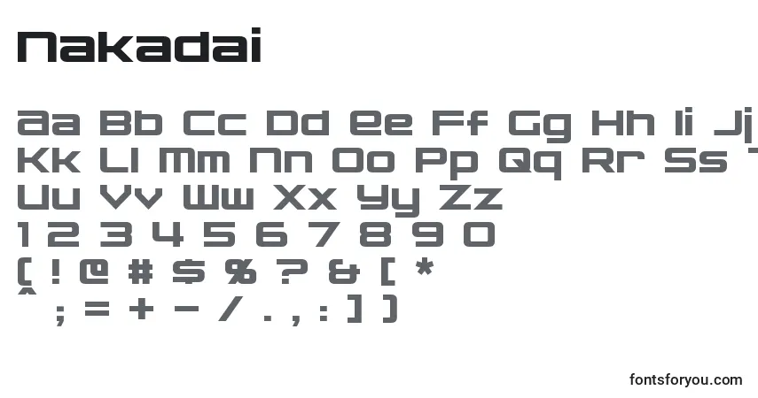 Czcionka Nakadai – alfabet, cyfry, specjalne znaki