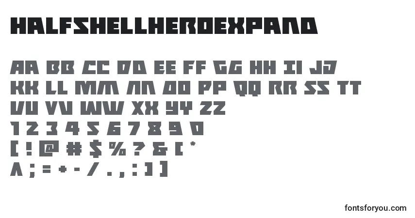 Шрифт Halfshellheroexpand – алфавит, цифры, специальные символы