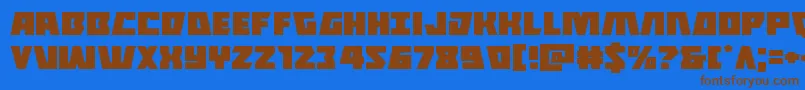 フォントHalfshellheroexpand – 茶色の文字が青い背景にあります。