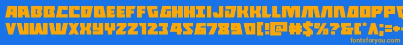 フォントHalfshellheroexpand – オレンジ色の文字が青い背景にあります。