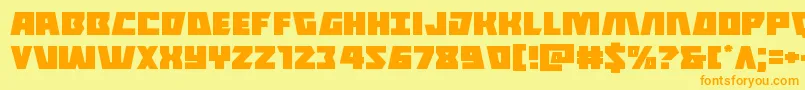 フォントHalfshellheroexpand – オレンジの文字が黄色の背景にあります。