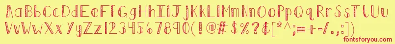 Kbruffledfeathers-Schriftart – Rote Schriften auf gelbem Hintergrund