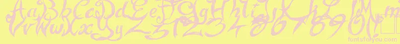 FairyStrange-fontti – vaaleanpunaiset fontit keltaisella taustalla