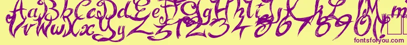 FairyStrange-Schriftart – Violette Schriften auf gelbem Hintergrund