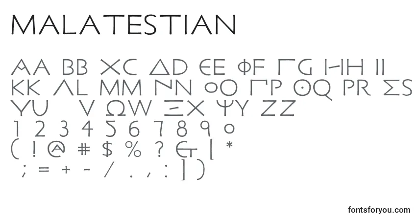 Czcionka Malatestian – alfabet, cyfry, specjalne znaki
