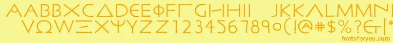 フォントMalatestian – オレンジの文字が黄色の背景にあります。
