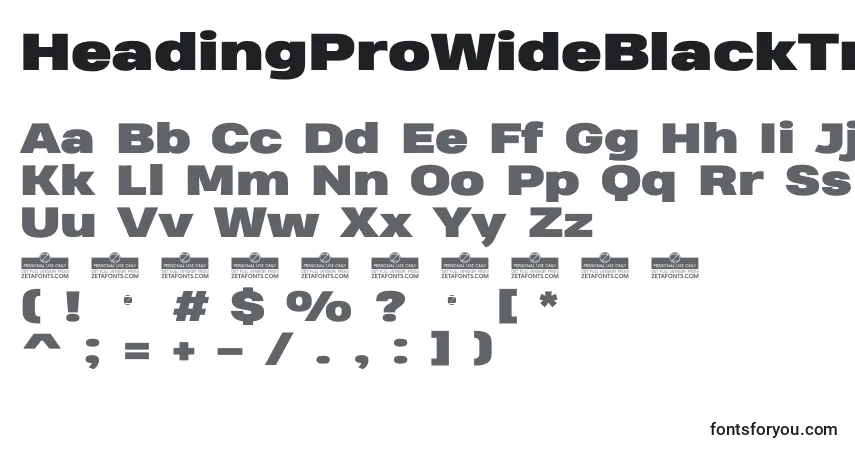Шрифт HeadingProWideBlackTrial – алфавит, цифры, специальные символы